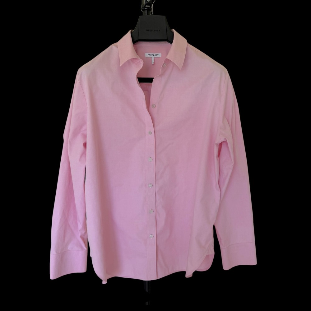 Foxcroft Meghan Pink Button Down Shirt Long Sleeve Cotton Womens L 200649 E-25